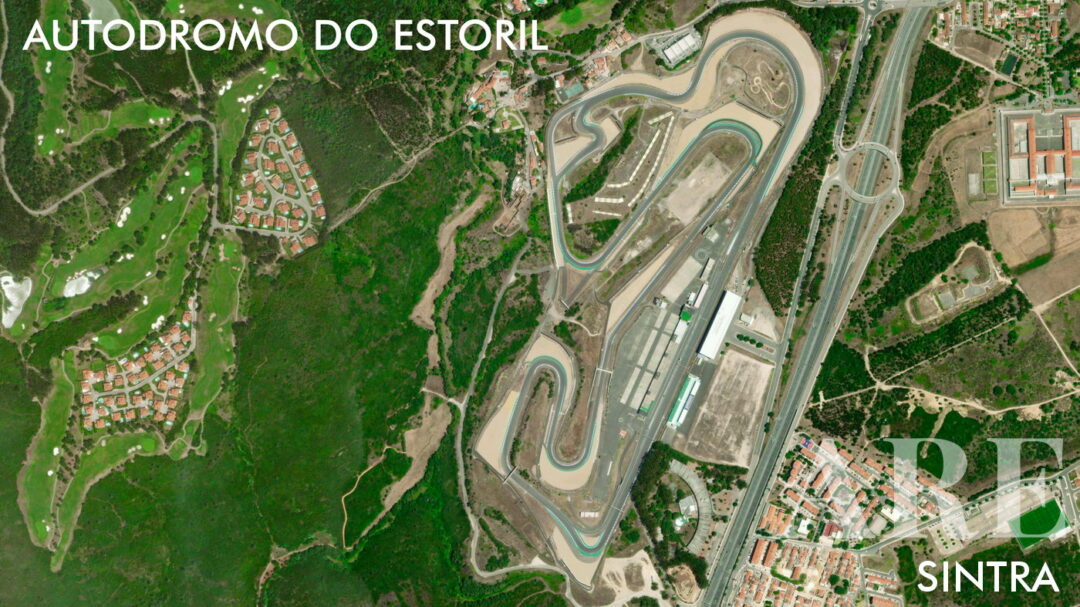 Observez l'Autodromo do Estoril (hippodrome Fernanda Pires da Silva) d'un point de vue aérien par satellite.